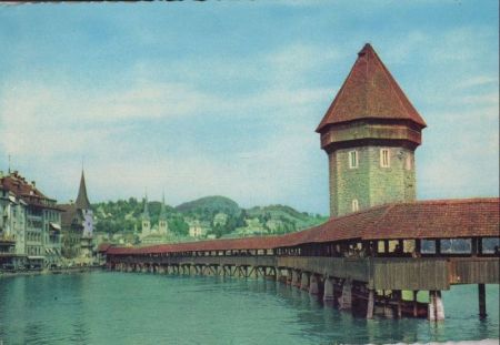 Schweiz - Luzern - Kapellbrücke mit Wasserturm - 1957 Schweiz - Luzern - Kapellbrücke mit Wasserturm - 1957