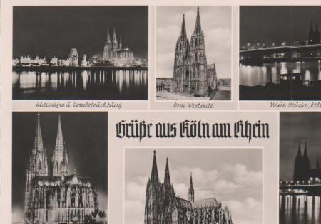 Köln - Rheinufer u. Dom Westseite, Neue Brücke beleuchtet, Dombeleuchtung Ostseite Köln - Rheinufer u. Dom Westseite, Neue Brücke beleuchtet, Dombeleuchtung Ostseite