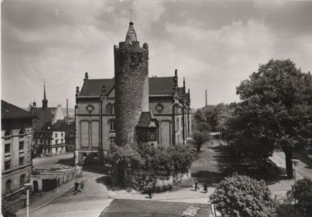 Pößneck - Weißer Turm mit Schule - 1979 Pößneck - Weißer Turm mit Schule - 1979