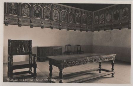 Schweiz - Chillon - Chateau, Salle des Chevaliers - ca. 1950 Schweiz - Chillon - Chateau, Salle des Chevaliers - ca. 1950