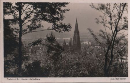 Freiburg - Durchblick auf Münster vom Schloßberg - 1939 Freiburg - Durchblick auf Münster vom Schloßberg - 1939