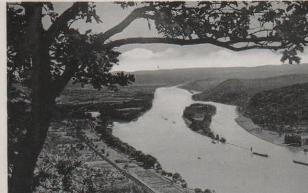 Königswinter - Blick vom Drachenfels auf Insel Nonnenwerth und Grafenwerth - ca. 1955 Königswinter - Blick vom Drachenfels auf Insel Nonnenwerth und Grafenwerth - ca. 1955