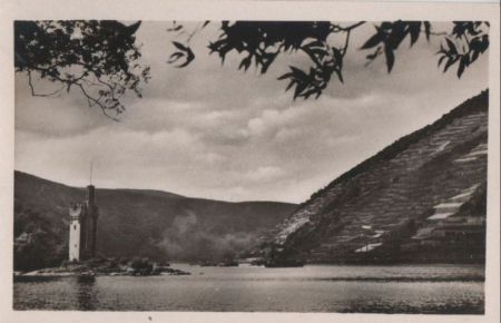 Bingen - Mäuseturm mit Binger Loch - ca. 1955 Bingen - Mäuseturm mit Binger Loch - ca. 1955