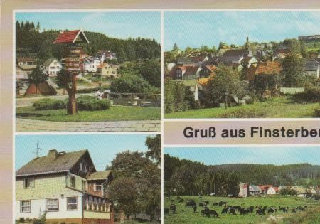 Finsterbergen - Wegweiser, Teilansicht, Cafe Waldschlösschen - 1990 Finsterbergen - Wegweiser, Teilansicht, Cafe Waldschlösschen - 1990