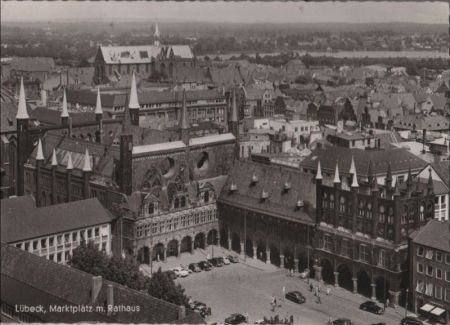 Lübeck - Marktplatz mit Rathaus - 1958 Lübeck - Marktplatz mit Rathaus - 1958