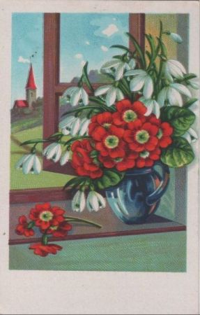 Blumenfenster mit Kirche Blumenfenster mit Kirche