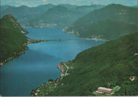 Schweiz - Arsizio-Serpiano - Blick gegen Melide, Bissone, Lugano und Monte Bre - 1982 Schweiz - Arsizio-Serpiano - Blick gegen Melide, Bissone, Lugano und Monte Bre - 1982