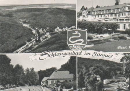 Schlangenbad - Staatl. Kurhotel, Partie am Kurhaus, Schwimmbad - 1962 Schlangenbad - Staatl. Kurhotel, Partie am Kurhaus, Schwimmbad - 1962