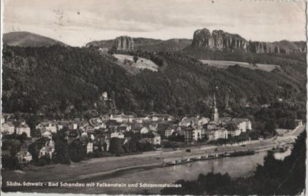Bad Schandau - mit Falkenstein und Schrammsteinen - ca. 1960 Bad Schandau - mit Falkenstein und Schrammsteinen - ca. 1960