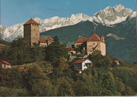 Italien - Meran - Merano - Schloß Tirol gegen Ifinger - ca. 1980 Italien - Meran - Merano - Schloß Tirol gegen Ifinger - ca. 1980