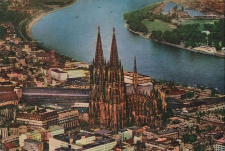 Köln - Fliegeraufnahme von Dom und Rhein - 1963 Köln - Fliegeraufnahme von Dom und Rhein - 1963